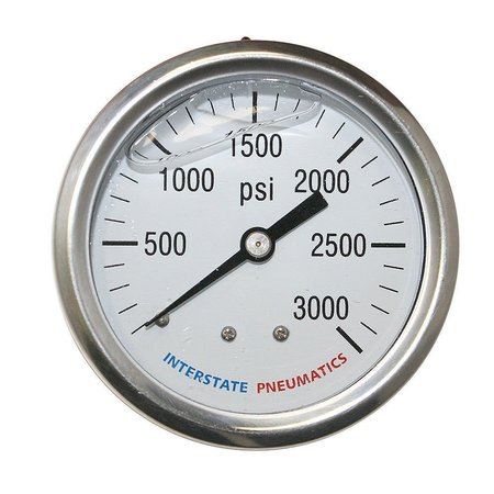 INTERSTATE PNEUMATICS Oil Filled Pressure Gauge 3000 PSI 2-1/2 Inch Dial 1/4 Inch NPT Rear Mount G7122-3000